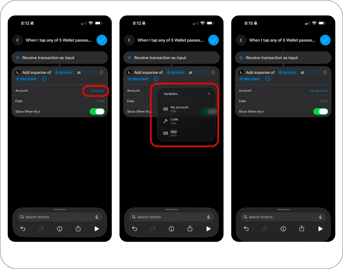 Choosing which Lode account the Apple Pay expense goes to