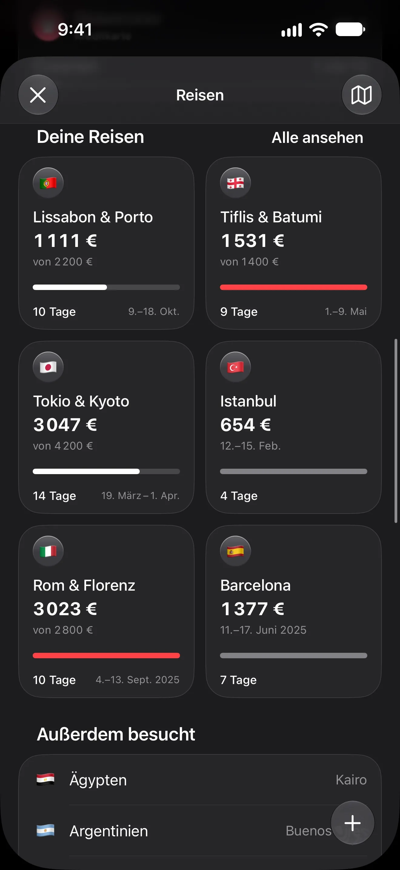 Lode-Reisen mit Budget, Daten und Flagge für jede Reise – Lissabon & Porto, Tiflis, Tokio, Istanbul, Rom, Barcelona